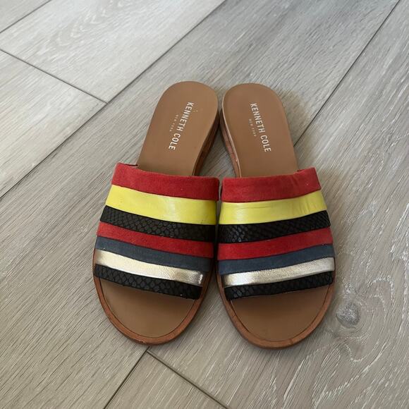 Kenneth Cole New York 'Janie'  Women's 6M Stripe Suede Leather Slide Sandal - Picture 2 of 6